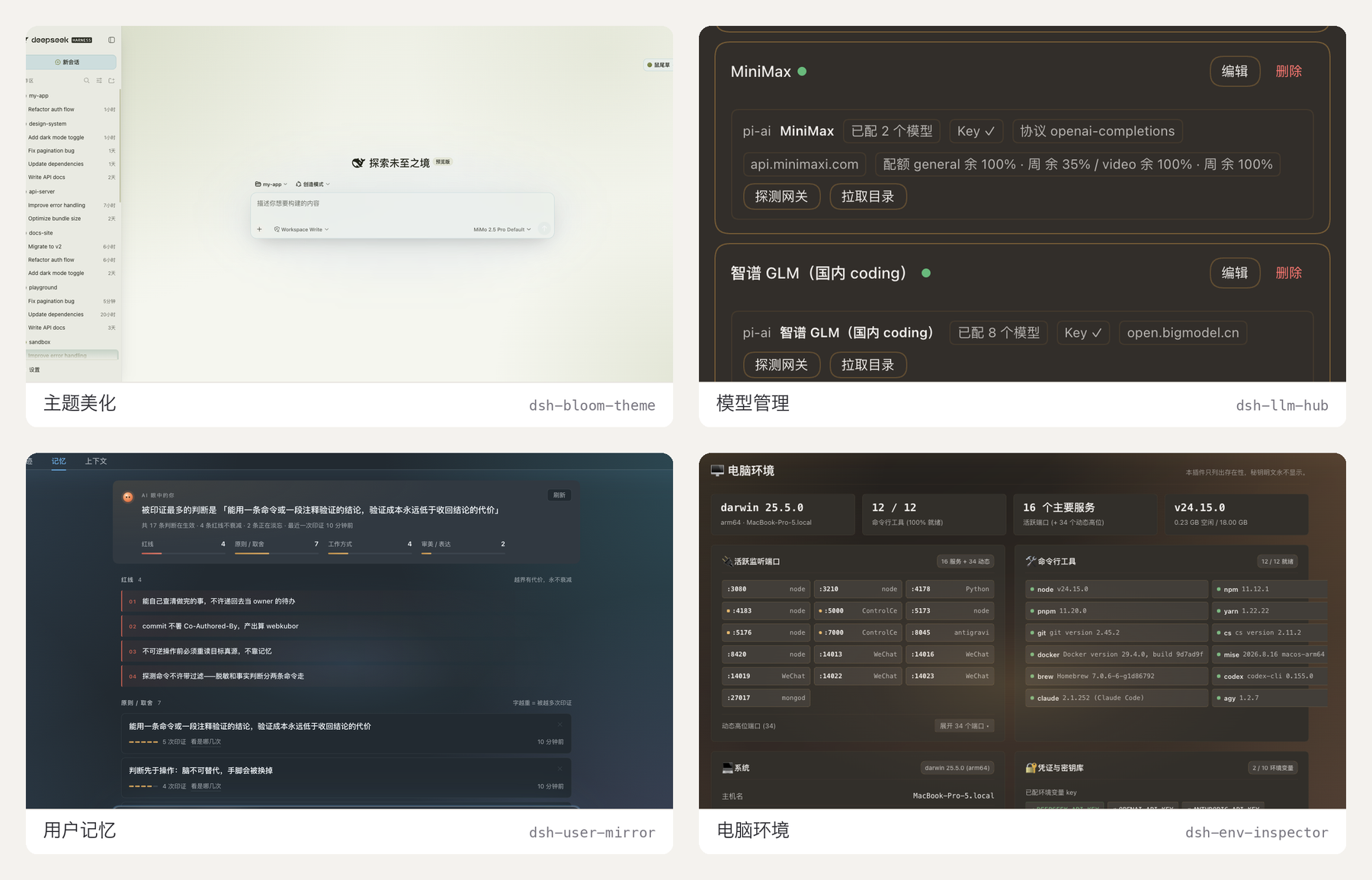 DSH 插件全家桶：主题美化 / 模型管理 / 用户记忆 / 电脑环境